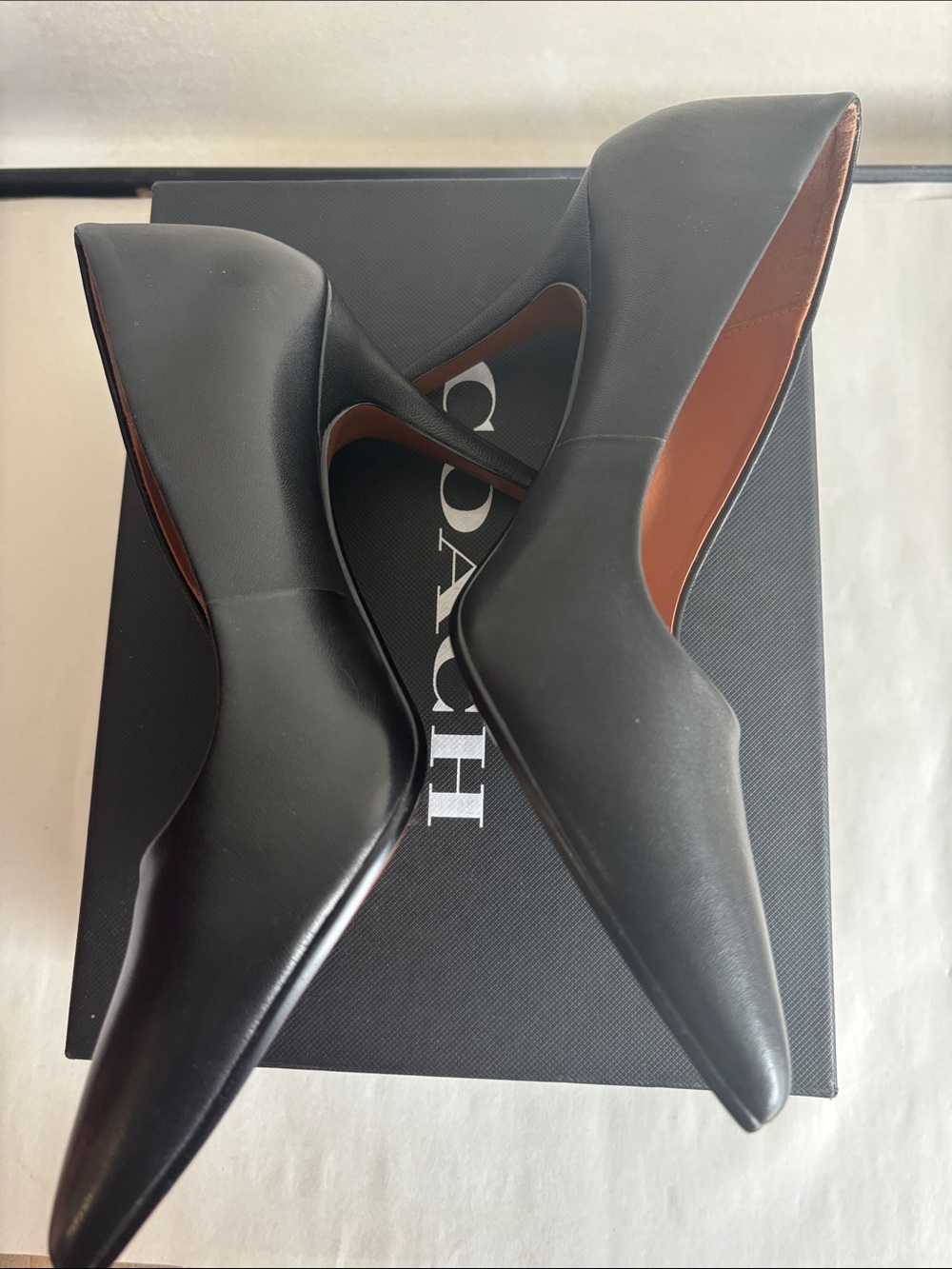 COACH Black Leather Pointed-Toe Pumps - Picture 3 of 12